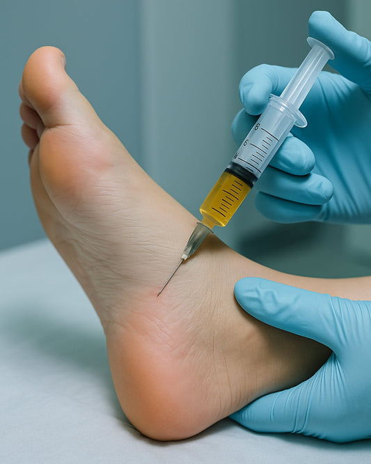 Image of a foot being injected with PRP