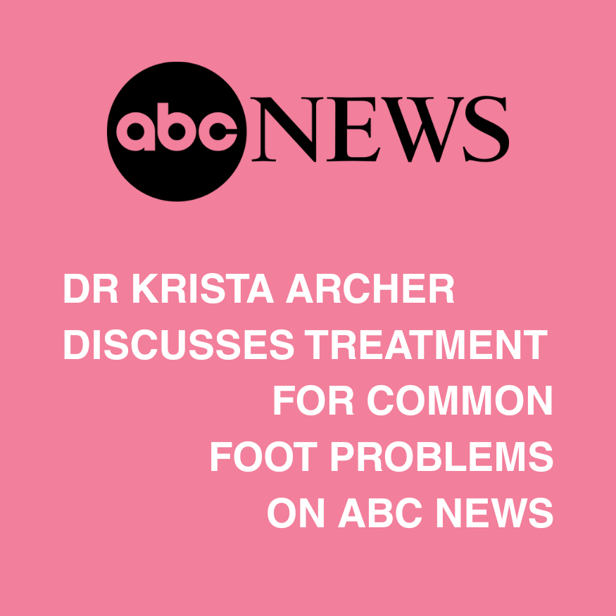 Pink background with ABC News logo and text about Dr. Krista Archer discussing foot problems.