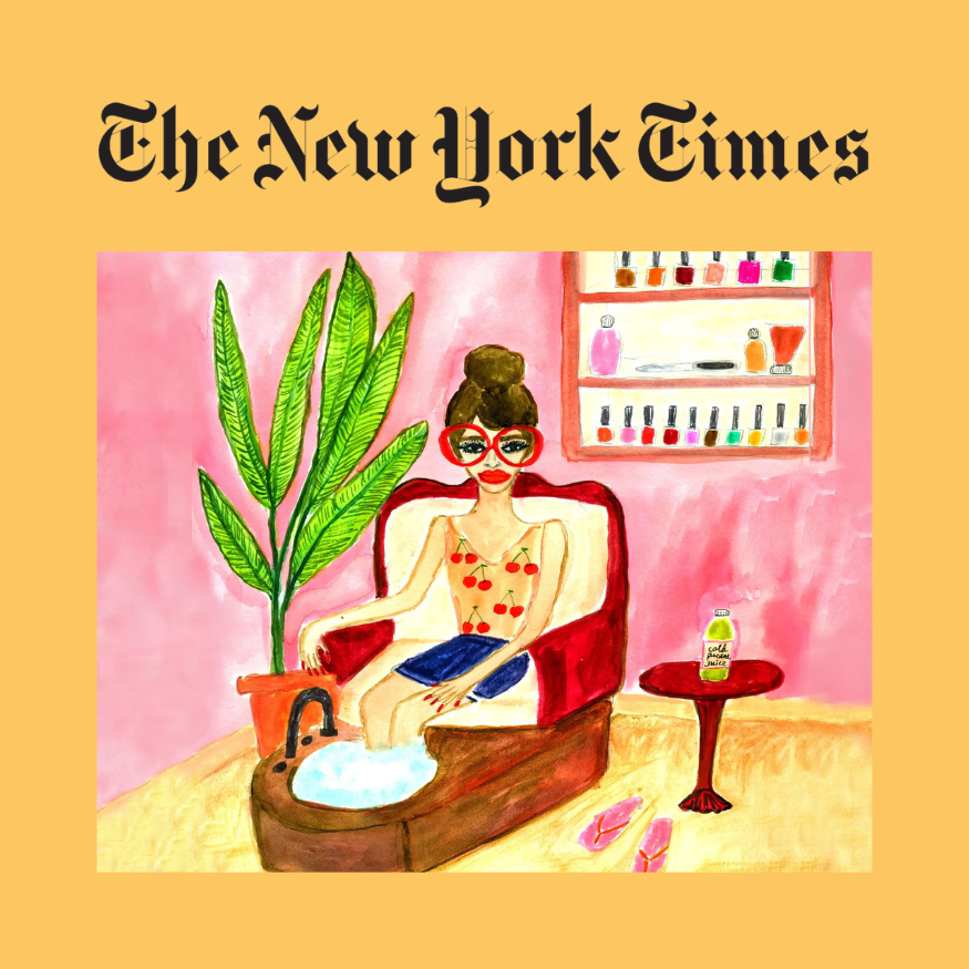 Illustration of a woman in a salon chair with 'The New York Times' logo above.