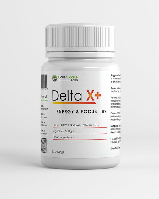 A bottle of Delta X+ medical food supplement