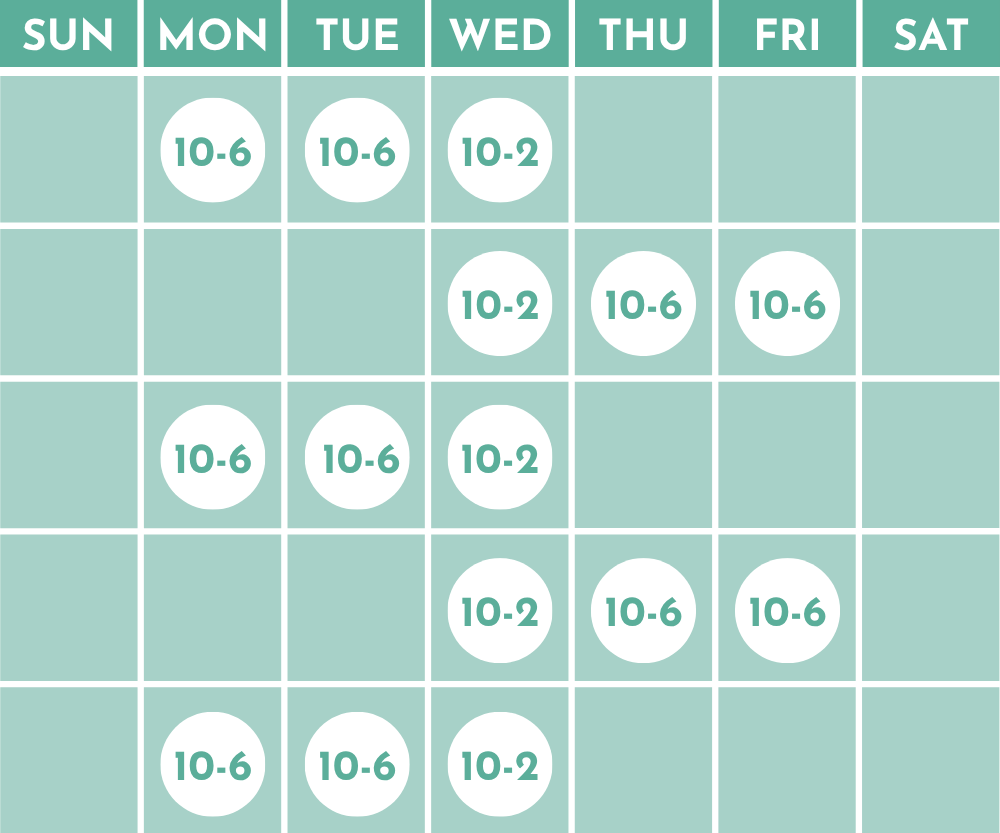 CALENDAR SHOWING HOURS OF SERVICE