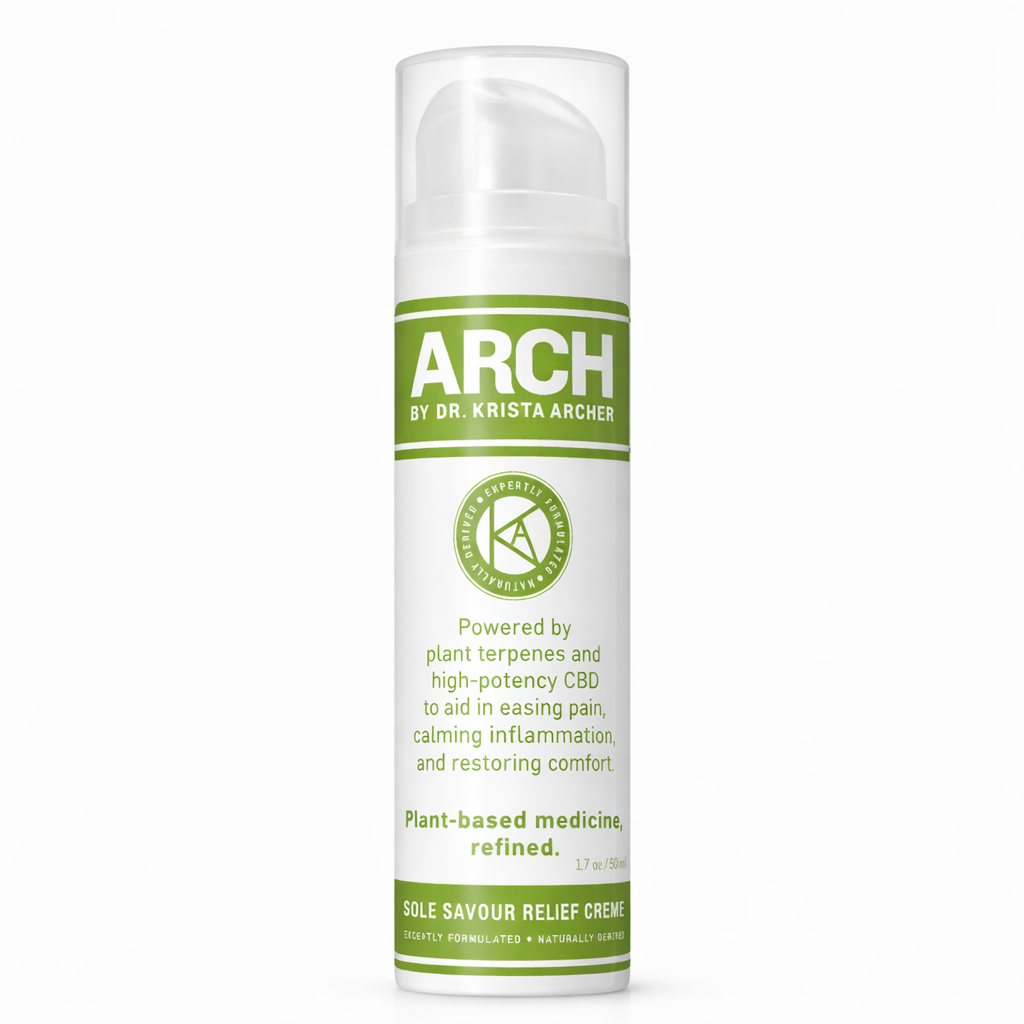 Arch by Dr. Krista Archer Sole Savour Relief creme bottle on a white background