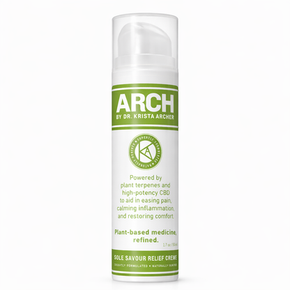 Arch by Dr. Krista Archer Sole Savour Relief creme bottle on a white background